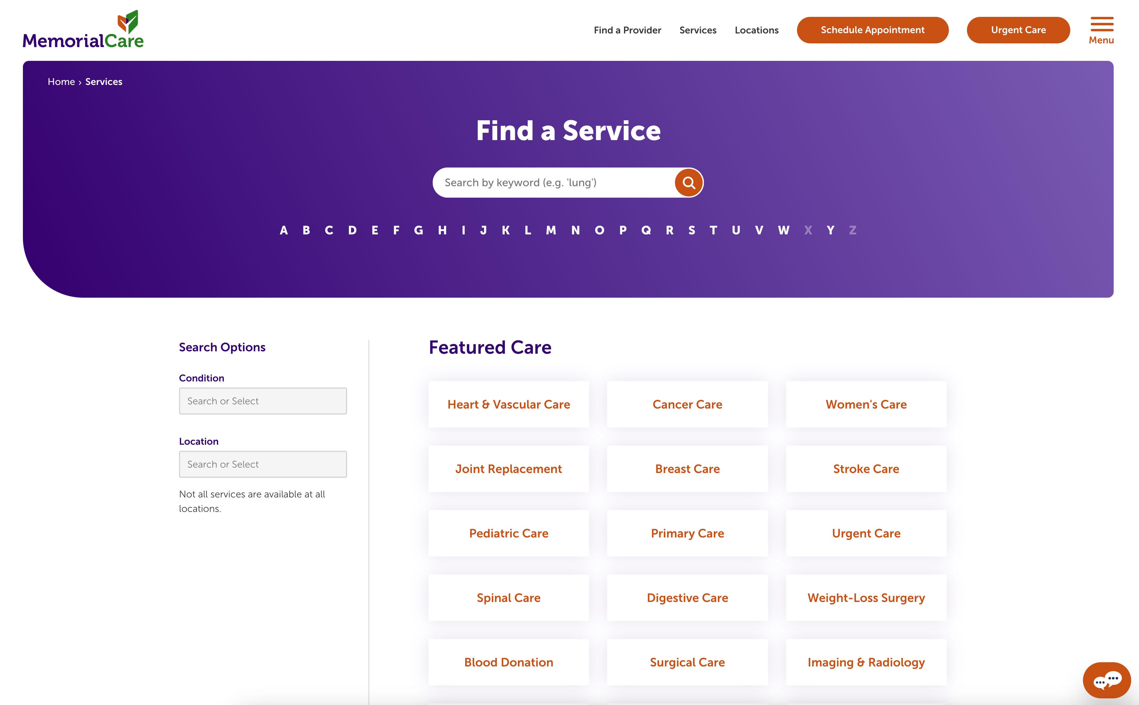 MemorialCare.org Services Locator