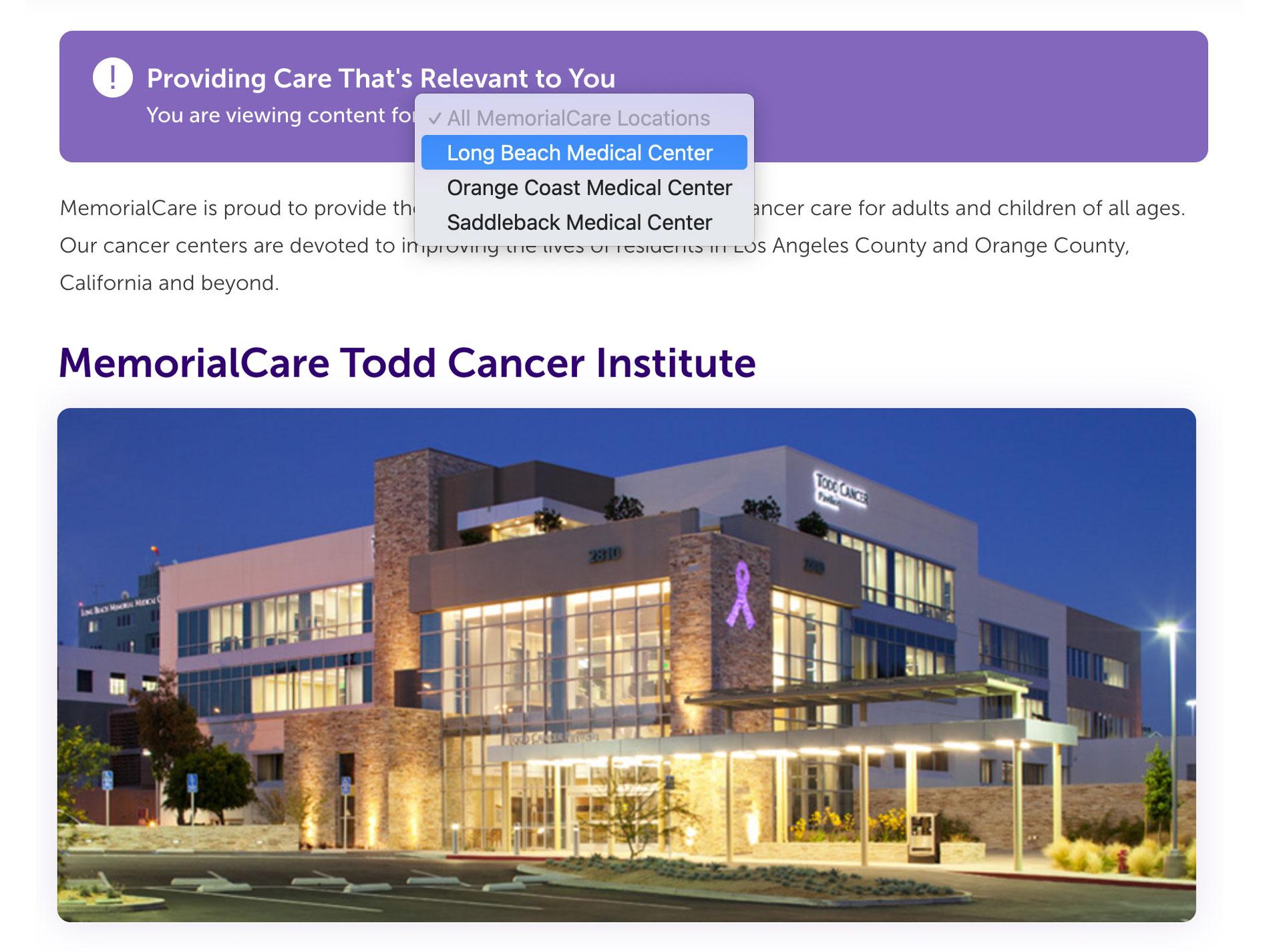 MemorialCare.org Location-Specific Content
